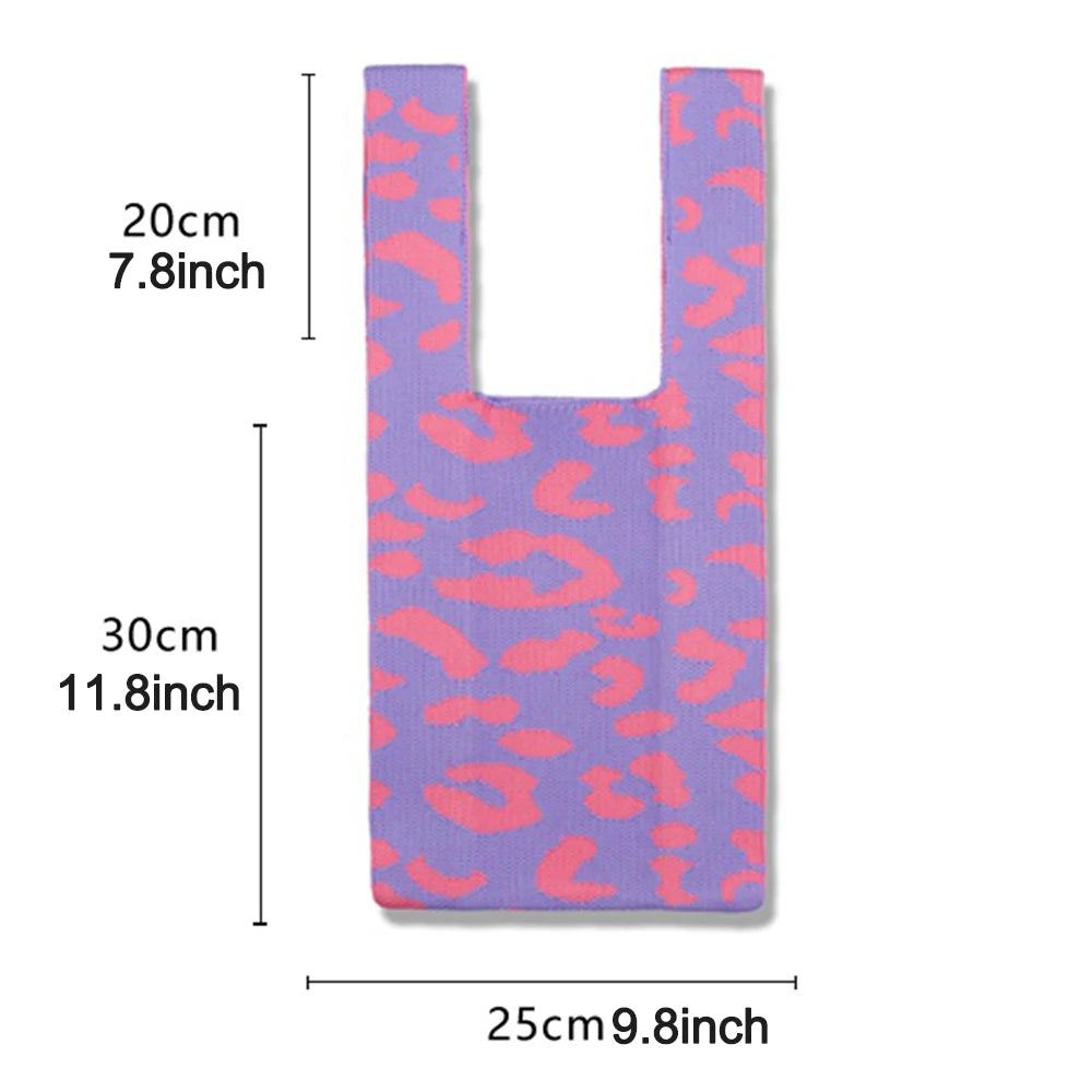 Leopard Crochet Women Handbags Knitting Wrist Bags Shoulder Bag Tote Purse