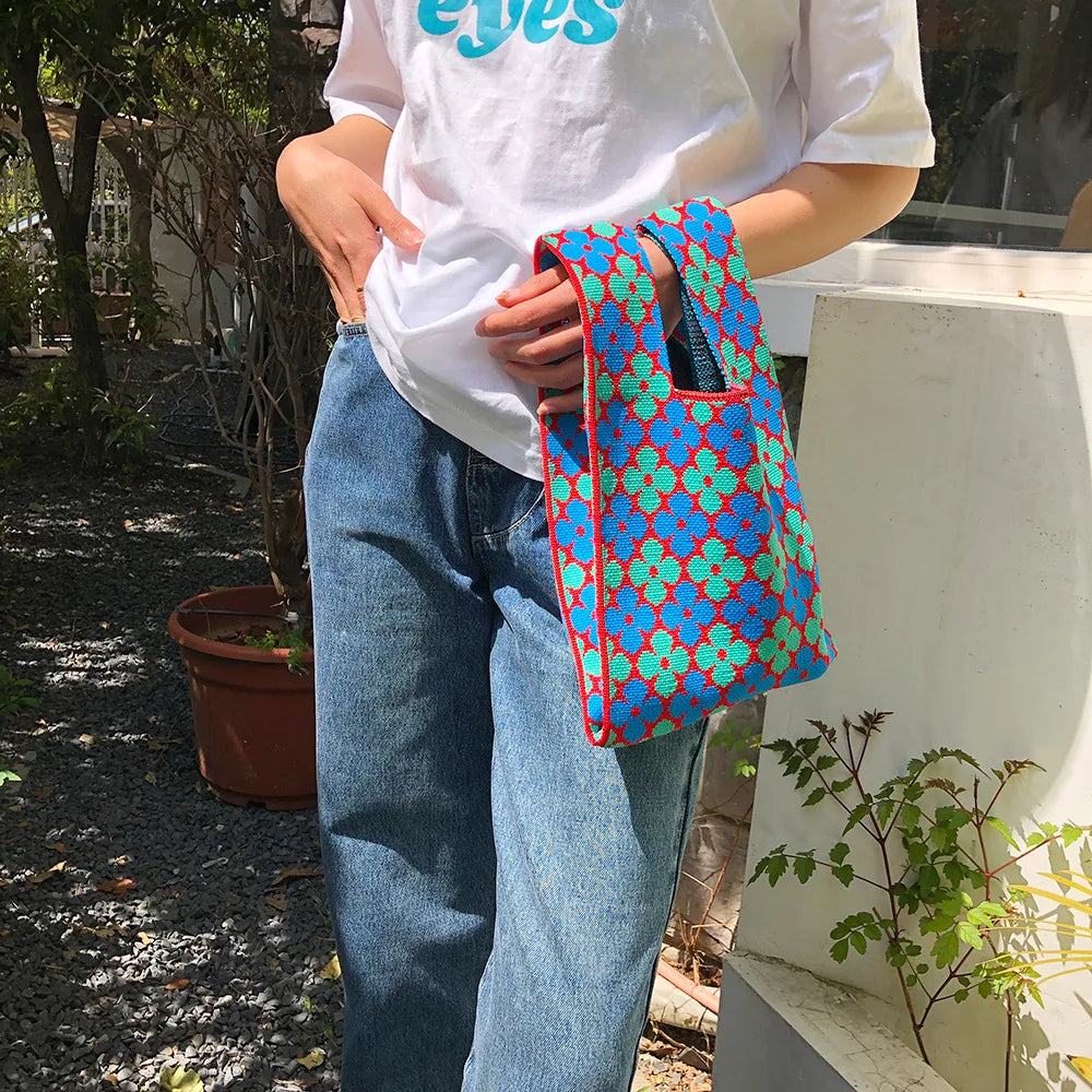 Polka Dot Knitting Shoulder Bag Clutch Purse Handbags Summer Beach Female Tote