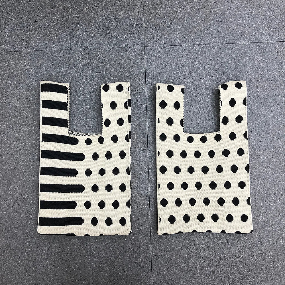Polka Dot Knitting Shoulder Bag Clutch Purse Handbags Summer Beach Female Tote