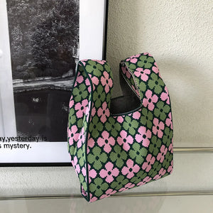 Polka Dot Knitting Shoulder Bag Clutch Purse Handbags Summer Beach Female Tote