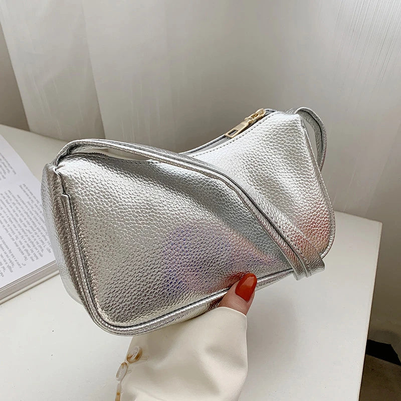 Bright Leather Handbag Underarm Shopping Bag Solid Female Shoulder Bag