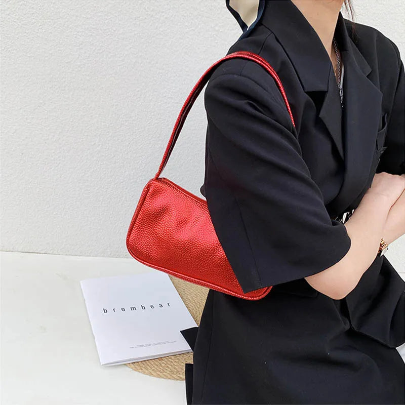 Bright Leather Handbag Underarm Shopping Bag Solid Female Shoulder Bag