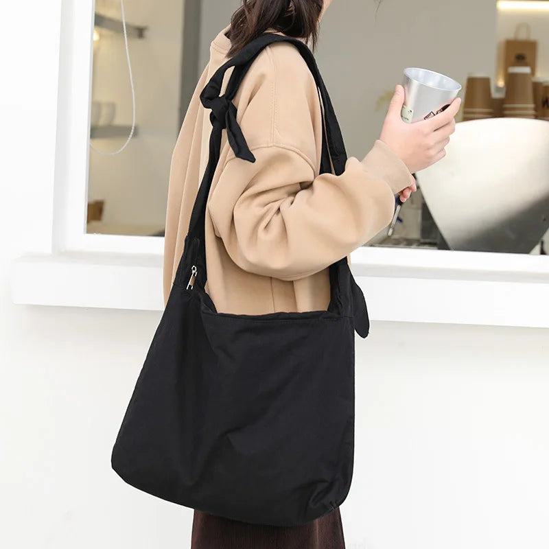 Solid Canvas Tote Shoulder Bag Women's Crossbody Bag