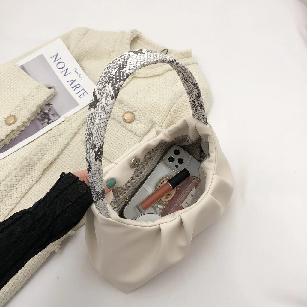 Snake Pattern Top Handle Shoulder Bag