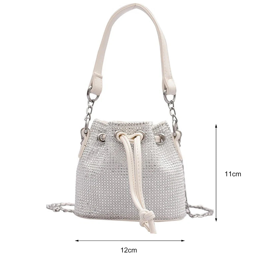 Diamond Rhinestone Bucket Chain Shoulder Bag Women Crossbody Tote
