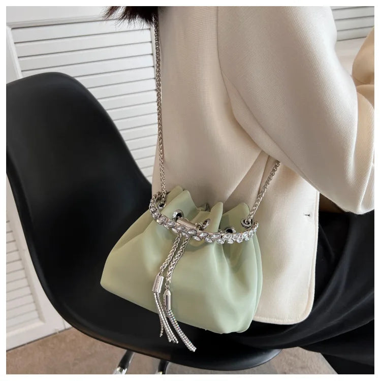 Diamonds Tassel Evening Clutch Bag Crystal Bucket Purse