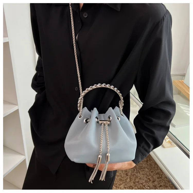 Diamonds Tassel Evening Clutch Bag Crystal Bucket Purse