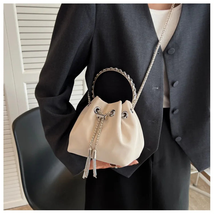 Diamonds Tassel Evening Clutch Bag Crystal Bucket Purse