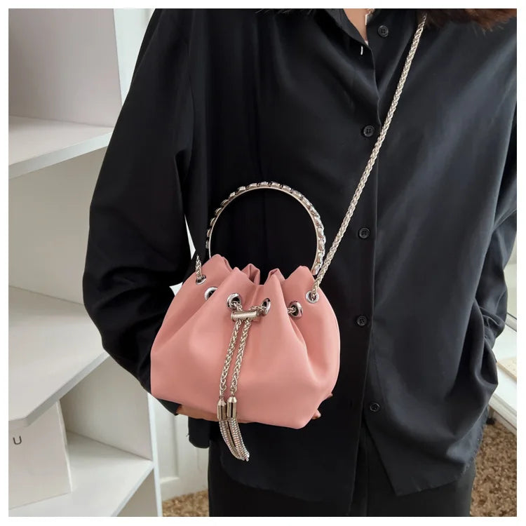 Diamonds Tassel Evening Clutch Bag Crystal Bucket Purse