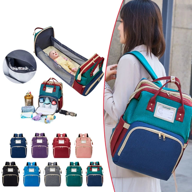 3-in-1 Diaper Bag with Portable Bassinet - Multifunctional Travel Mommy Bag