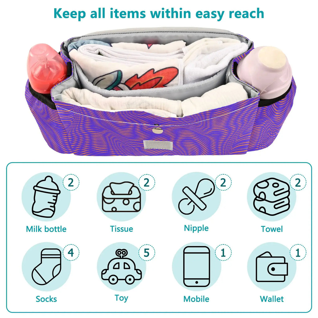 Stroller Organizer Stripe Nappy Bag with Basket Hook