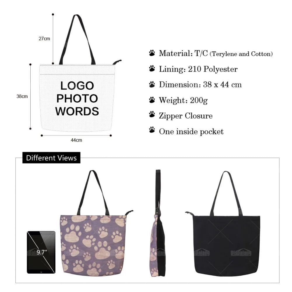 Bulldog Printing Shoulder Bag Women Casual School Bags Large Beach Shop