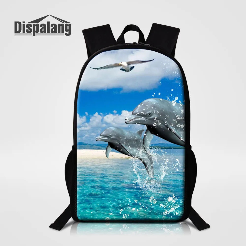 Dolphin Print School Backpack for Teenagers Children