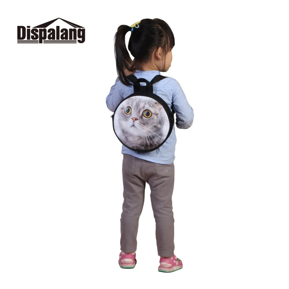 Cat Print Round Backpacks for Kids Small Rucksack