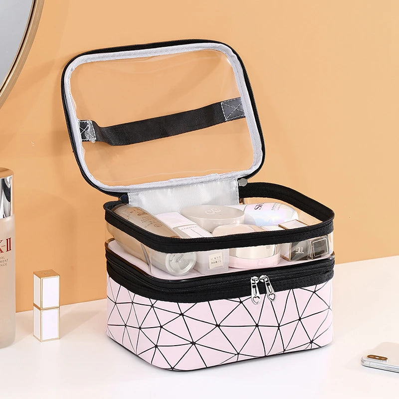 Double Layer Transparent Cosmetic Bag Large Capacity Travel Storage Box