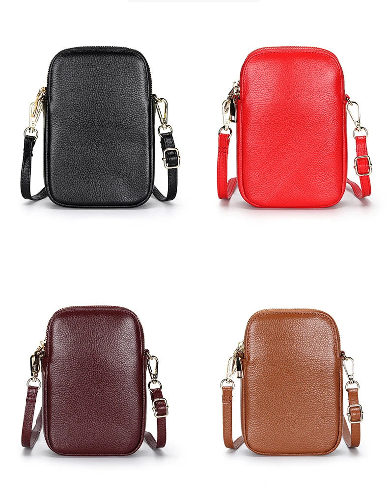 Leather Crossbody Bag Double Zipper Soft Shoulder Purse for Women
