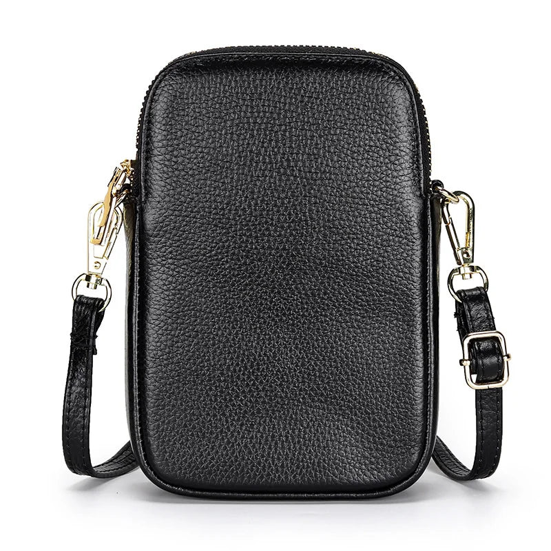 Leather Crossbody Bag Double Zipper Soft Shoulder Purse for Women