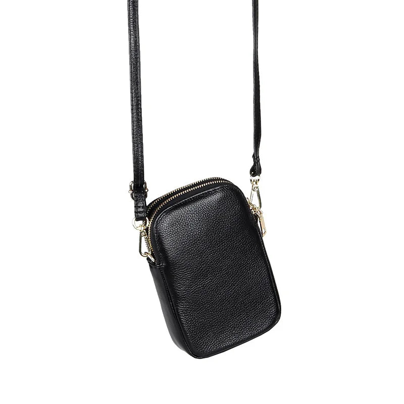 Leather Crossbody Bag Double Zipper Soft Shoulder Purse for Women