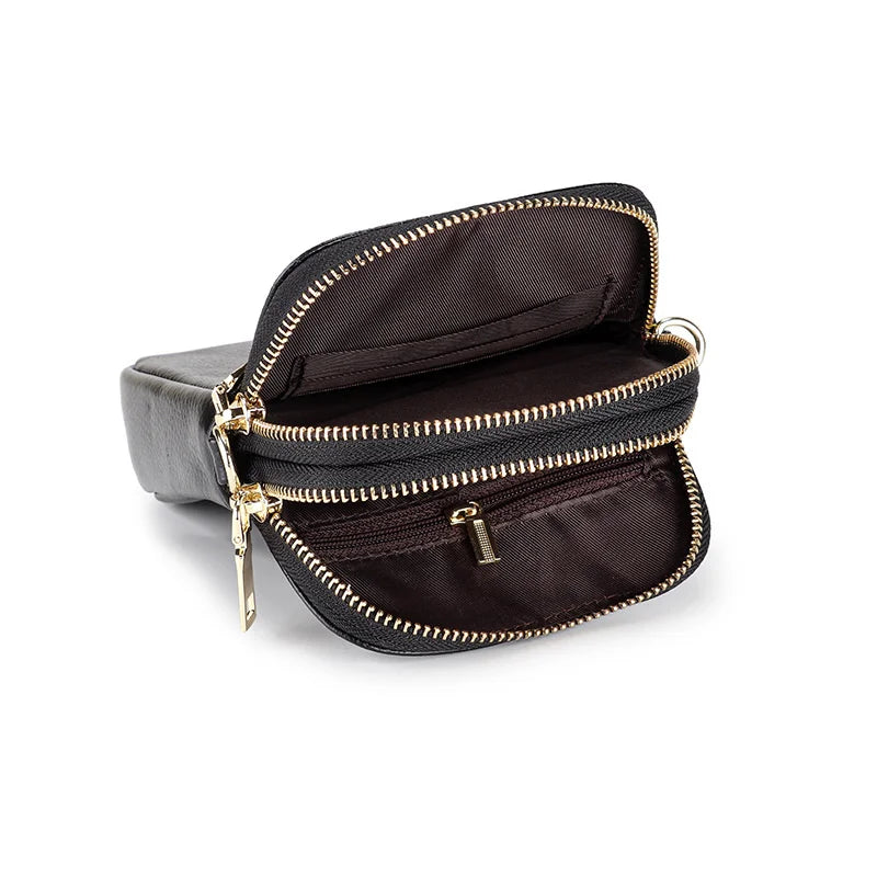 Leather Crossbody Bag Double Zipper Soft Shoulder Purse for Women