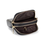 Leather Crossbody Bag Double Zipper Soft Shoulder Purse for Women