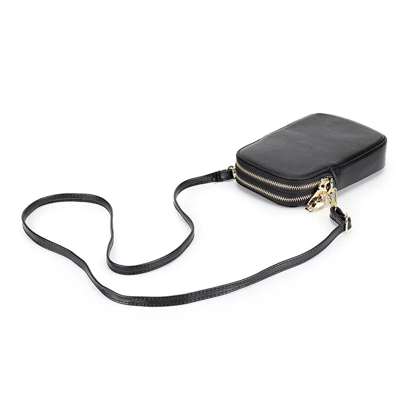 Leather Crossbody Bag Double Zipper Soft Shoulder Purse for Women