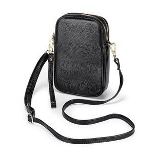 Leather Crossbody Bag Double Zipper Soft Shoulder Purse for Women