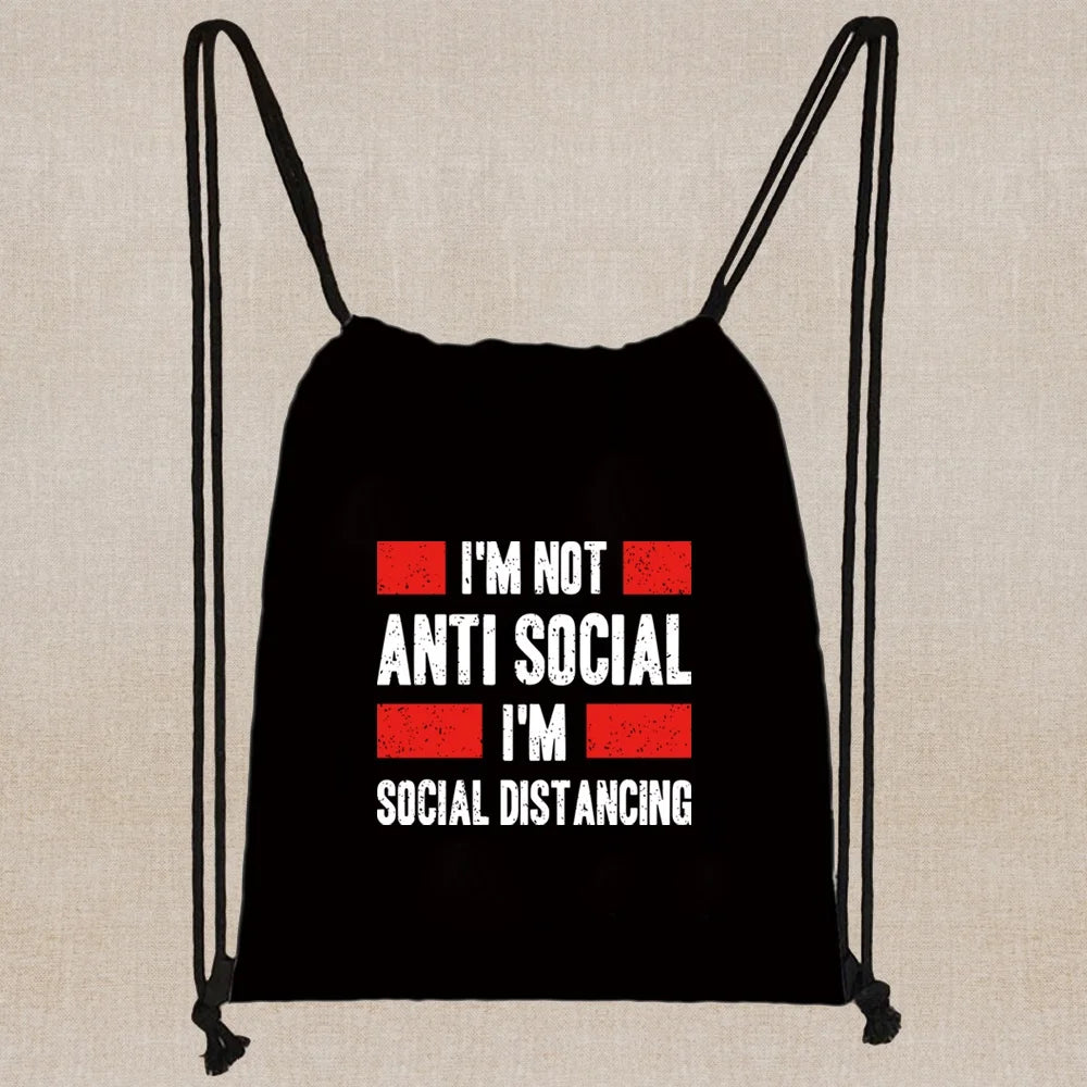 Cartoon Print Drawstring Backpack Girl Shopping Bag