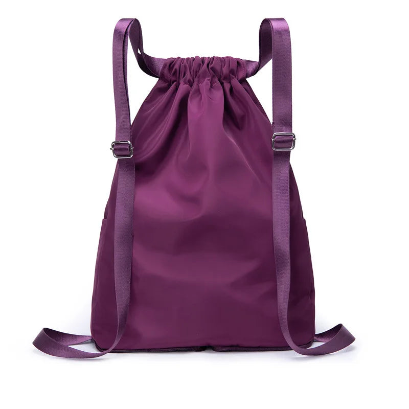 Embroidery Drawstring Women Backpack Foldable Large Capacity School Bag