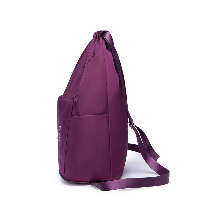 Embroidery Drawstring Women Backpack Foldable Large Capacity School Bag