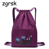 Embroidery Drawstring Women Backpack Foldable Large Capacity School Bag