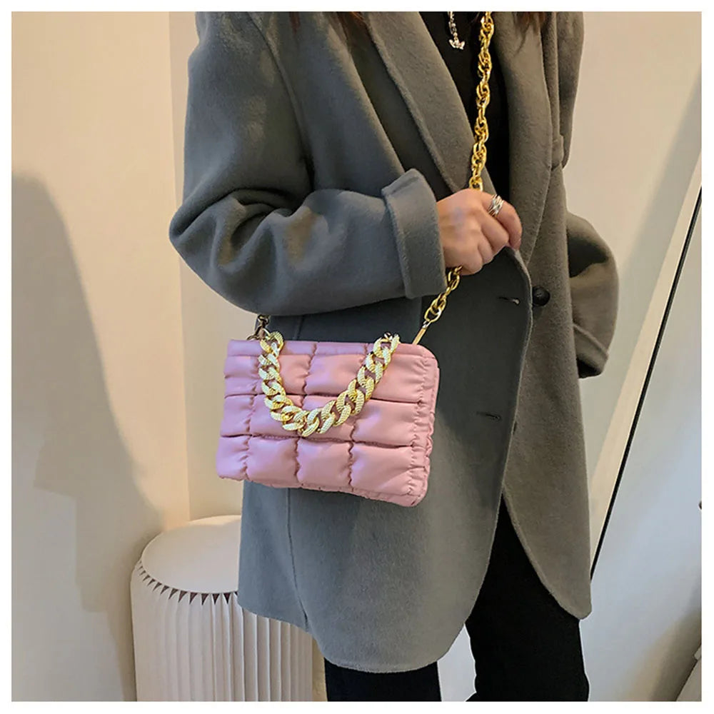 Square Shoulder Bags Checkered Crossbody Texture Lattice Chain Casual Bag