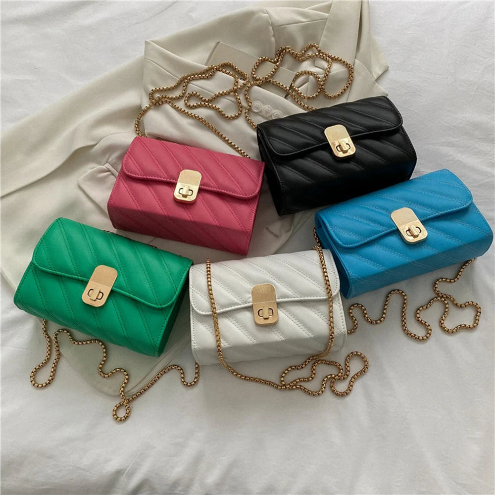 Women's Chain Crossbody Bags Stripe Square Purse