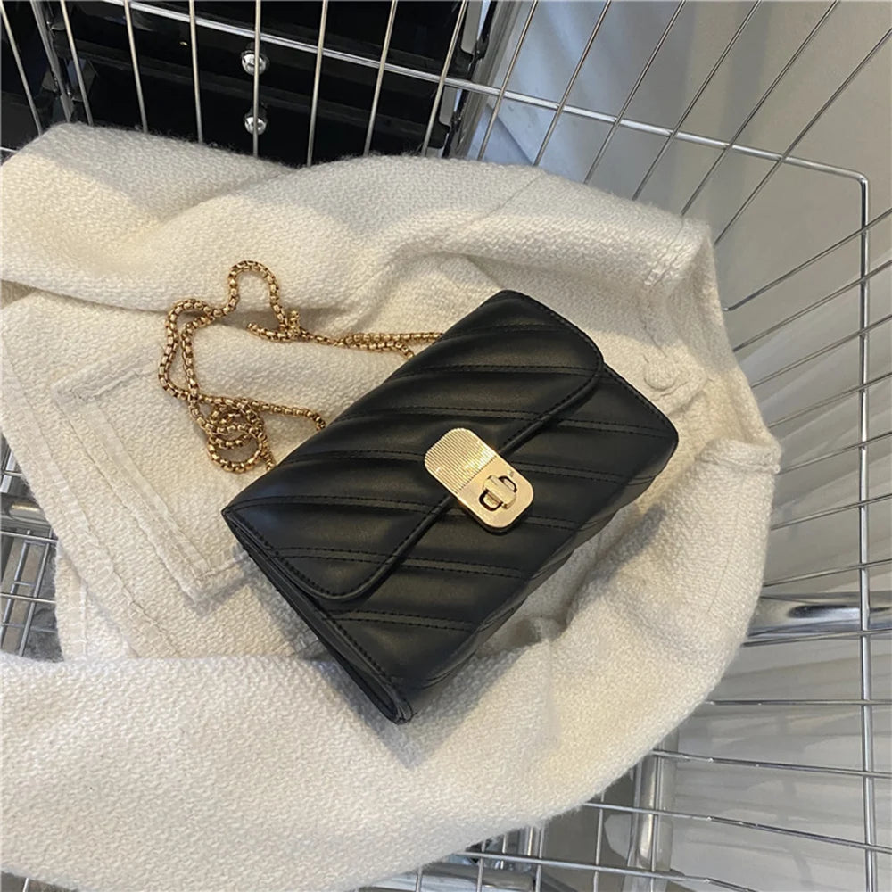 Women's Chain Crossbody Bags Stripe Square Purse