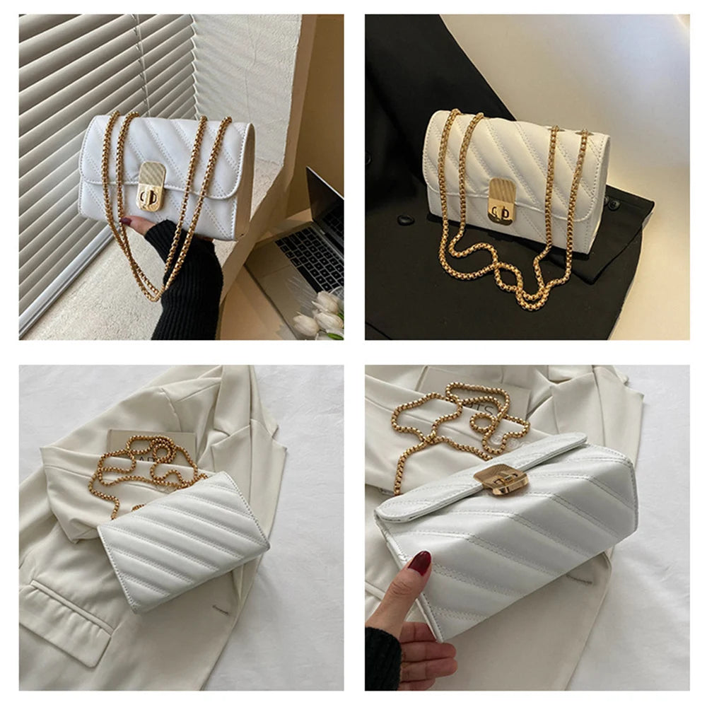 Women's Chain Crossbody Bags Stripe Square Purse