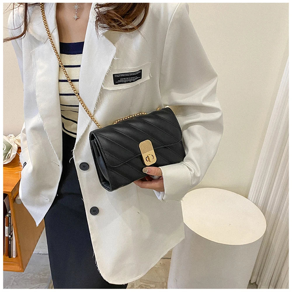Women's Chain Crossbody Bags Stripe Square Purse