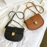 Solid Crossbody Bags Stone Pattern Handbags PU Leather Saddle Bags