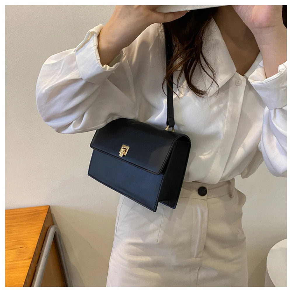 Horizontal Square Leather Shoulder Bag for Women
