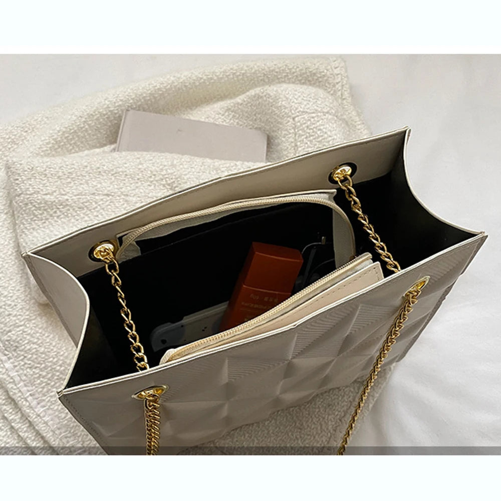 Large Capacity Women's Lozenge Shoulder Bag Casual Diamond Chain Crossbody Tote