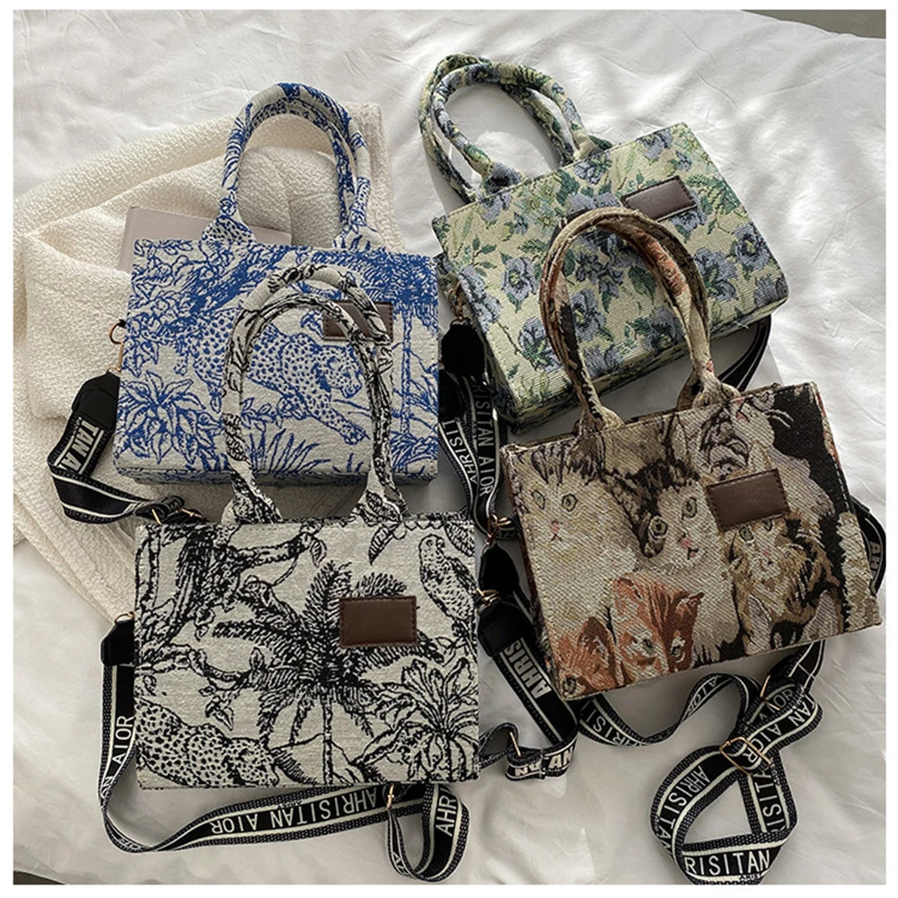 Women's Embroidery Tote Shoulder Bag Canvas Crossbody Handbag