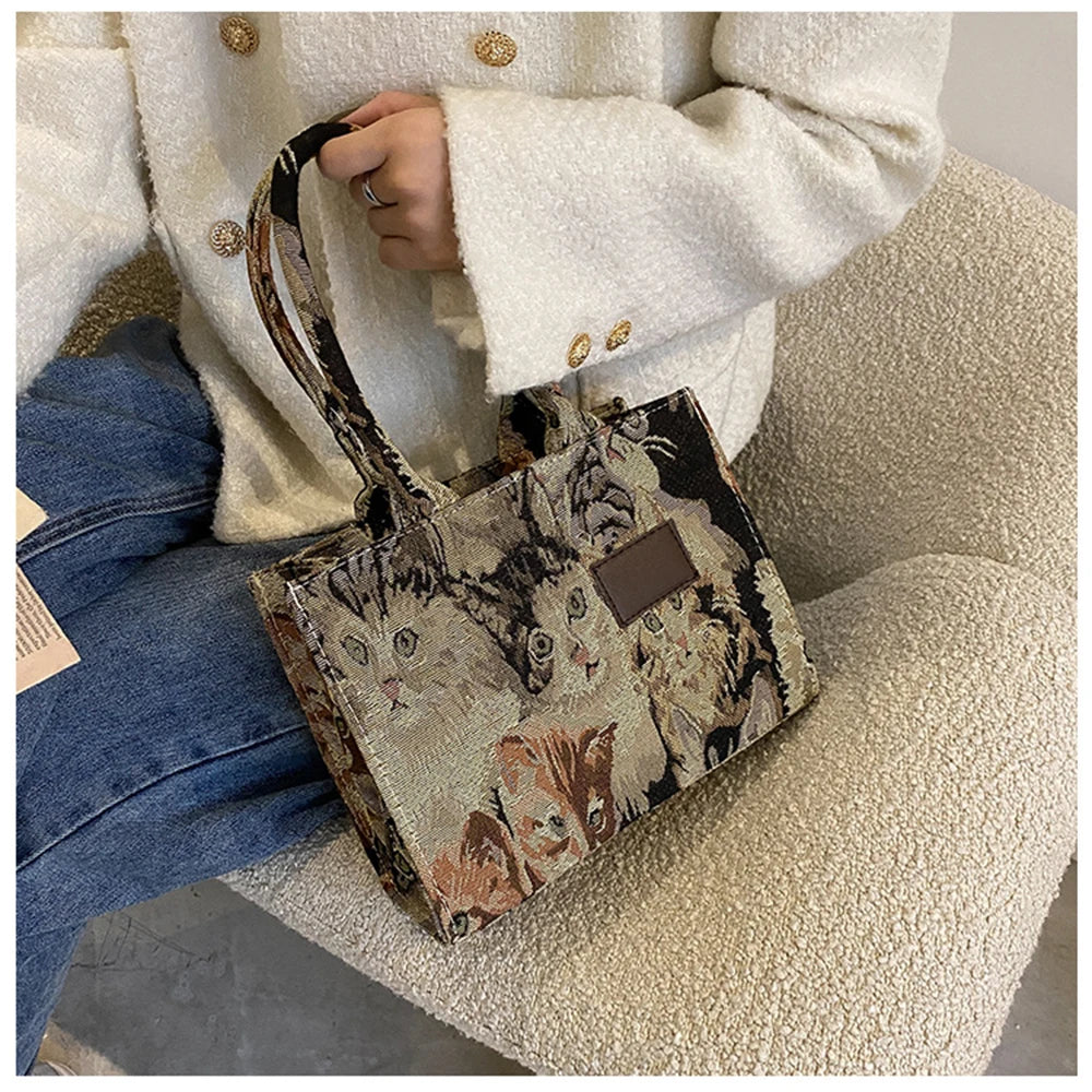 Women's Embroidery Tote Shoulder Bag Canvas Crossbody Handbag