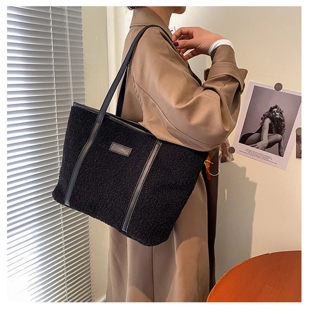 Textured Lamb Hair Tote Shoulder Bags Women Handbag