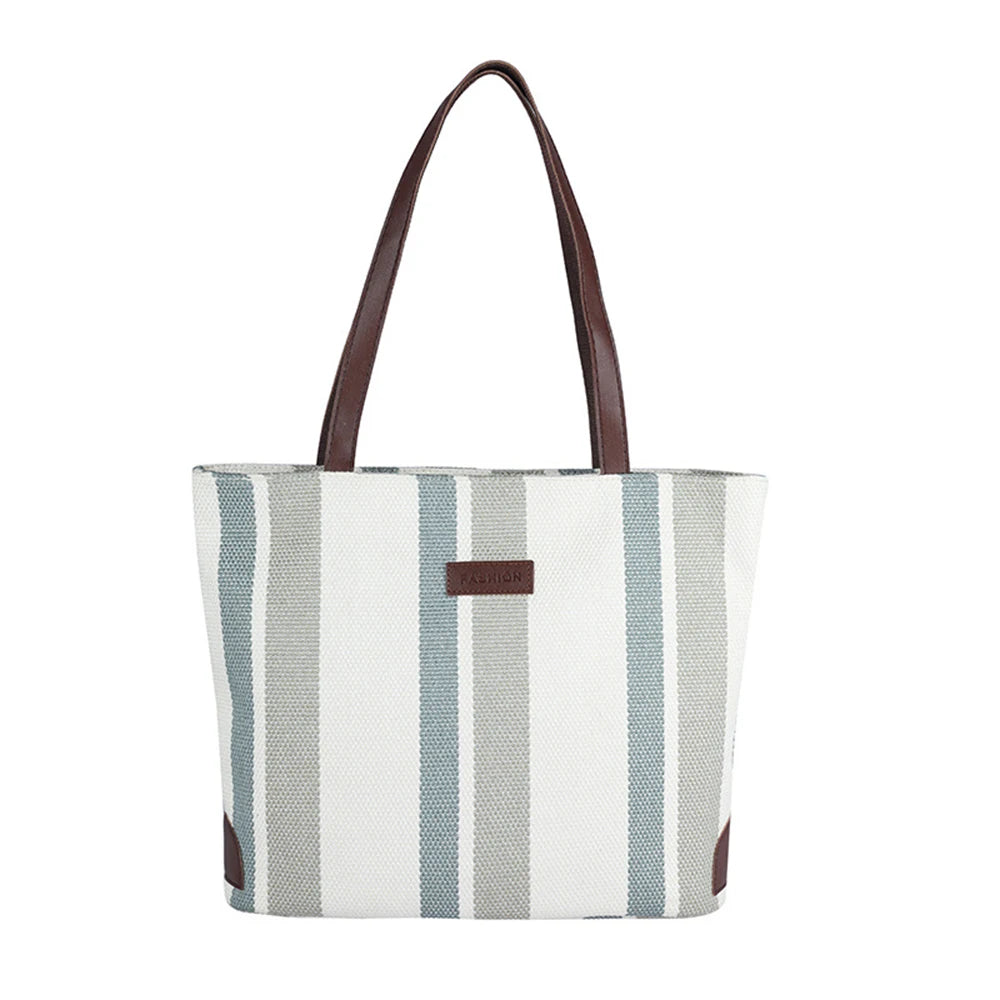Large-capacity Women Shoulder Bags Vertical Stripes Casual Tote Handbags