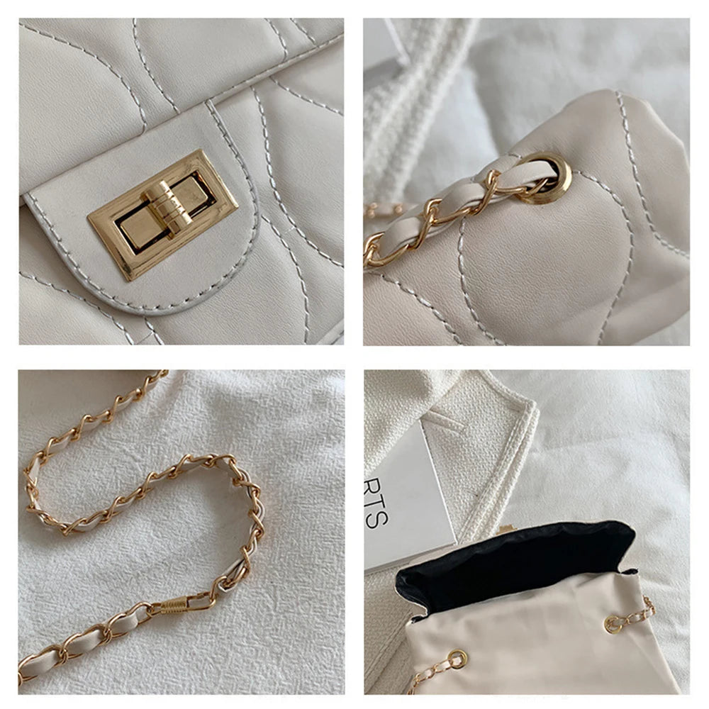 Lingge Chain Shoulder Bag for Women Casual Underarm Crossbody Bag Solid Square