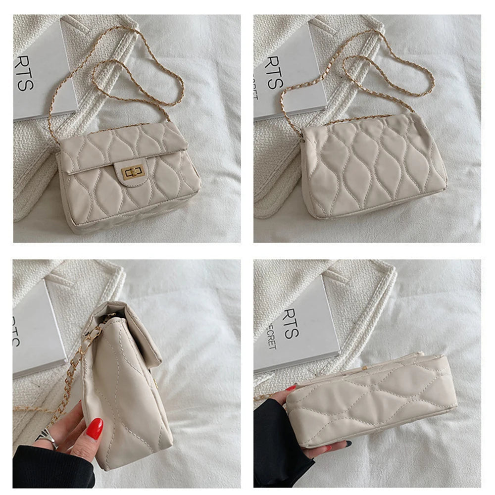 Lingge Chain Shoulder Bag for Women Casual Underarm Crossbody Bag Solid Square