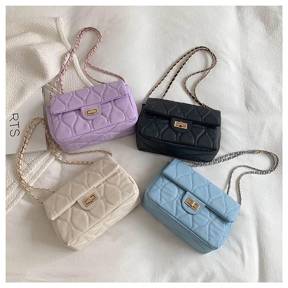 Lingge Chain Shoulder Bag for Women Casual Underarm Crossbody Bag Solid Square