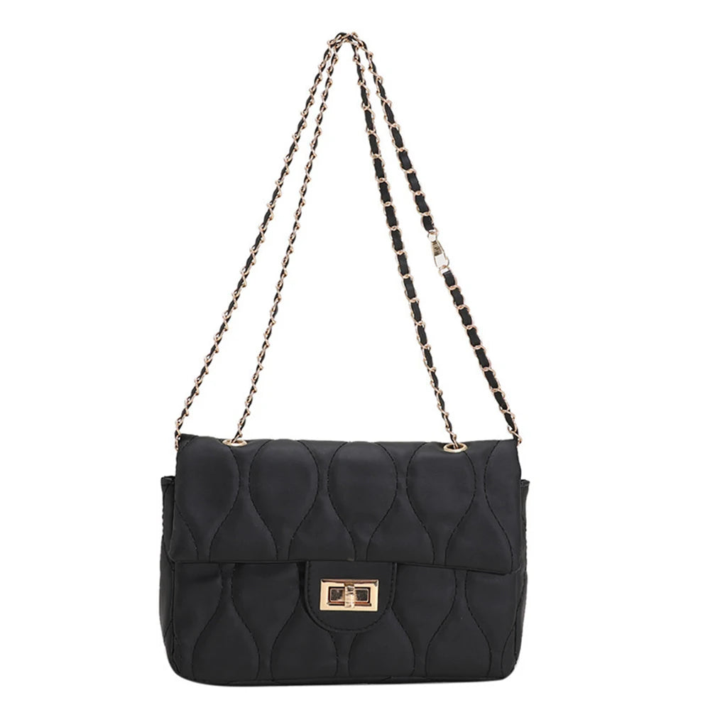 Lingge Chain Shoulder Bag for Women Casual Underarm Crossbody Bag Solid Square