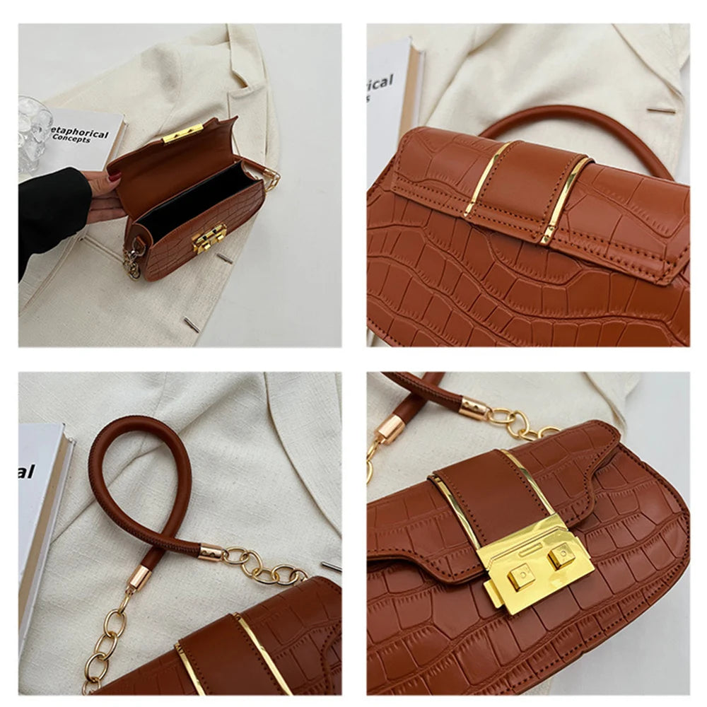 Stone Texture Square Shoulder Bag Chain Embossing Famous