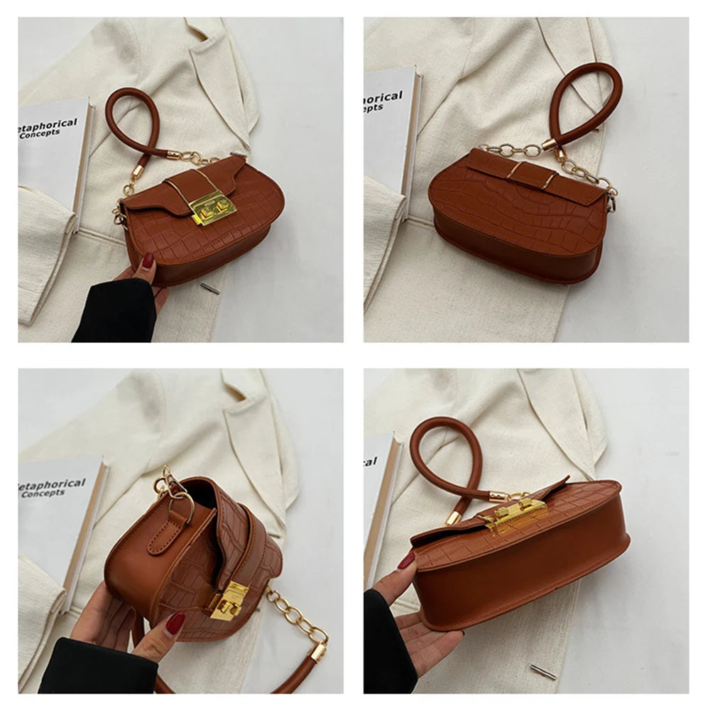 Stone Texture Square Shoulder Bag Chain Embossing Famous