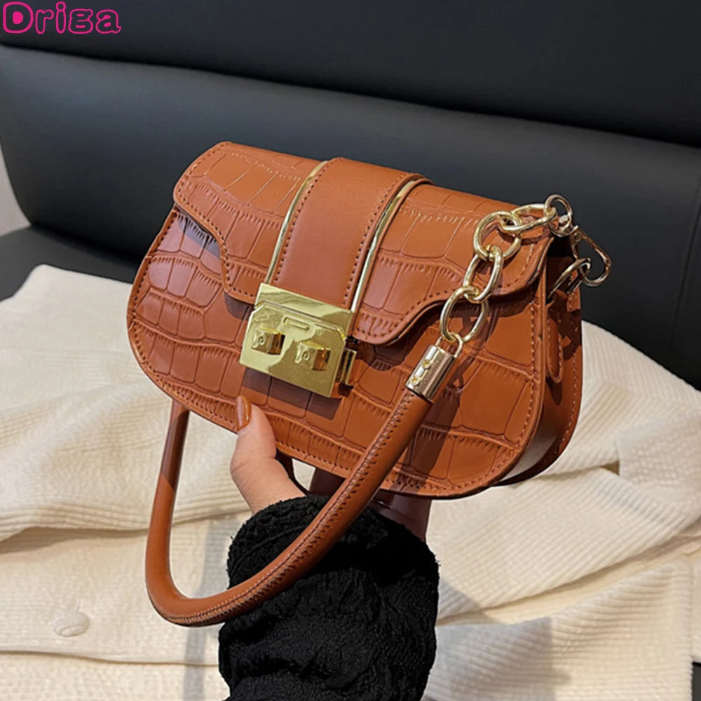 Stone Texture Square Shoulder Bag Chain Embossing Famous