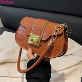 Stone Texture Square Shoulder Bag Chain Embossing Famous